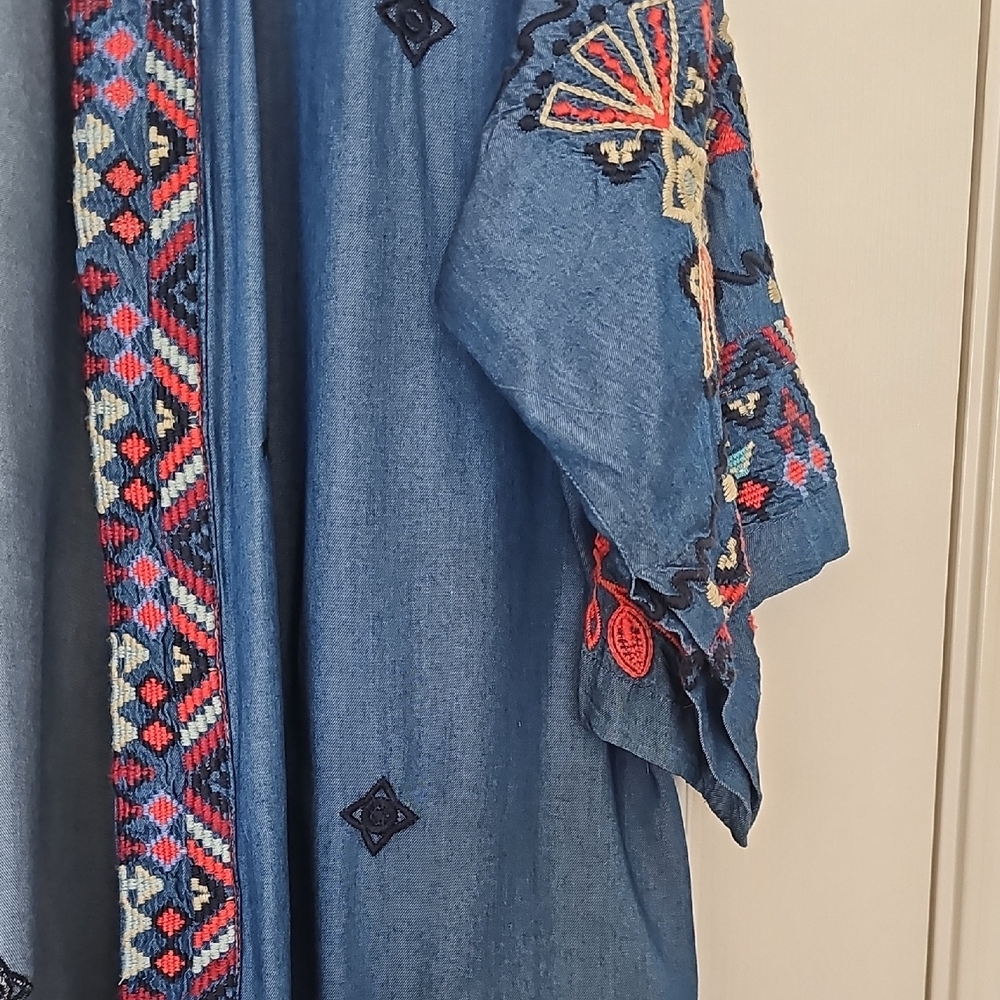 Johnny Was Piper Shirt Tail Kimono Boho Embroidered Large Preowned - Picture 11 of 14